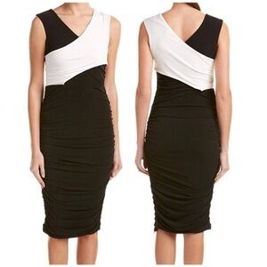 Rachel Roy Black and White ColorBlock Criss Cross Ruched Midi Dress
